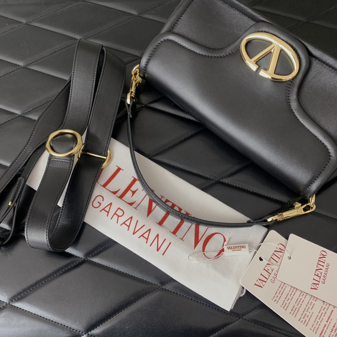 Valentino Garavani VLogo 1960 Medium Shoulder Bag in Black Nappa Leather 